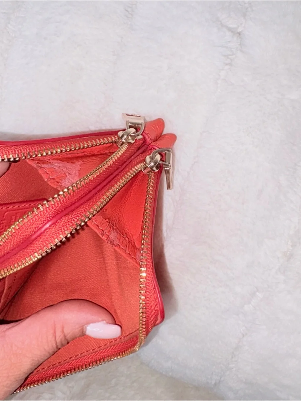Coach orange Pebbled Leather Wristlet Clutch